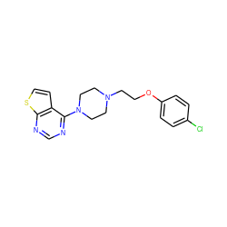 Clc1ccc(OCCN2CCN(c3ncnc4sccc34)CC2)cc1 ZINC000058164018