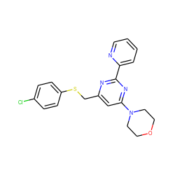 Clc1ccc(SCc2cc(N3CCOCC3)nc(-c3ccccn3)n2)cc1 ZINC000001404362