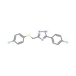 Clc1ccc(SCc2n[nH]c(-c3ccc(Cl)cc3)n2)cc1 ZINC000000145424