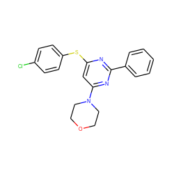 Clc1ccc(Sc2cc(N3CCOCC3)nc(-c3ccccc3)n2)cc1 ZINC000001398528