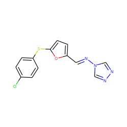 Clc1ccc(Sc2ccc(/C=N/n3cnnc3)o2)cc1 ZINC000000443532