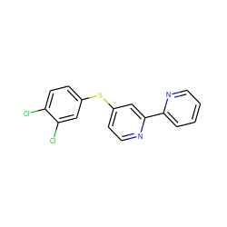 Clc1ccc(Sc2ccnc(-c3ccccn3)c2)cc1Cl ZINC000038156555