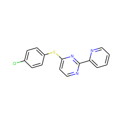 Clc1ccc(Sc2ccnc(-c3ccccn3)n2)cc1 ZINC000038156547