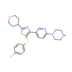 Clc1ccc(Sc2oc(C3CCOCC3)nc2-c2ccc(N3CCNCC3)nc2)cc1 ZINC000072317514