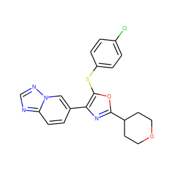 Clc1ccc(Sc2oc(C3CCOCC3)nc2-c2ccc3ncnn3c2)cc1 ZINC000147041364