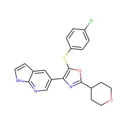 Clc1ccc(Sc2oc(C3CCOCC3)nc2-c2cnc3[nH]ccc3c2)cc1 ZINC000199836885