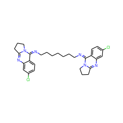 Clc1ccc2/c(=N/CCCCCCC/N=c3\c4ccc(Cl)cc4nc4n3CCC4)n3c(nc2c1)CCC3 ZINC000101097756