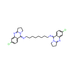 Clc1ccc2/c(=N/CCCCCCCC/N=c3/c4ccc(Cl)cc4nc4n3CCC4)n3c(nc2c1)CCC3 ZINC000044406749