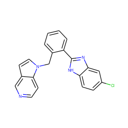 Clc1ccc2[nH]c(-c3ccccc3Cn3ccc4cnccc43)nc2c1 ZINC000036338794