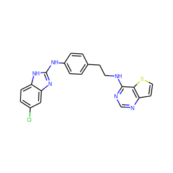 Clc1ccc2[nH]c(Nc3ccc(CCNc4ncnc5ccsc45)cc3)nc2c1 ZINC000049116501