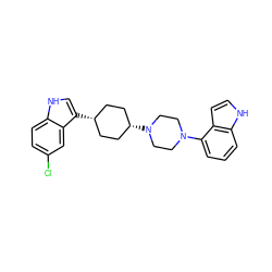 Clc1ccc2[nH]cc([C@H]3CC[C@@H](N4CCN(c5cccc6[nH]ccc56)CC4)CC3)c2c1 ZINC000101181165