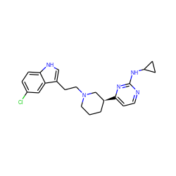 Clc1ccc2[nH]cc(CCN3CCC[C@H](c4ccnc(NC5CC5)n4)C3)c2c1 ZINC000040406209