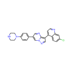 Clc1ccc2c(-c3cnn4cc(-c5ccc(N6CCNCC6)cc5)cnc34)ccnc2c1 ZINC000040879536