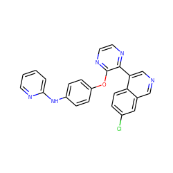 Clc1ccc2c(-c3nccnc3Oc3ccc(Nc4ccccn4)cc3)cncc2c1 ZINC000145616310