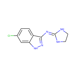 Clc1ccc2c(N=C3NCCN3)n[nH]c2c1 ZINC000066165972