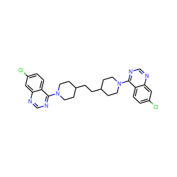 Clc1ccc2c(N3CCC(CCC4CCN(c5ncnc6cc(Cl)ccc56)CC4)CC3)ncnc2c1 ZINC000003954590