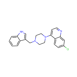 Clc1ccc2c(N3CCN(Cc4c[nH]c5ccccc45)CC3)ccnc2c1 ZINC001772612933