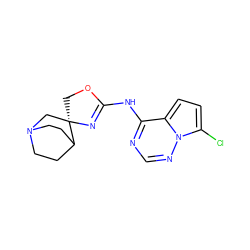 Clc1ccc2c(NC3=N[C@]4(CO3)CN3CCC4CC3)ncnn12 ZINC000210863450