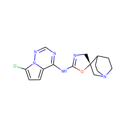 Clc1ccc2c(NC3=NC[C@@]4(CN5CCC4CC5)O3)ncnn12 ZINC001772589616