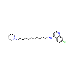 Clc1ccc2c(NCCCCCCCCCCCCN3CCCCC3)ccnc2c1 ZINC000003973592