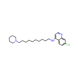 Clc1ccc2c(NCCCCCCCCCCN3CCCCC3)ccnc2c1 ZINC000013472670