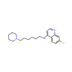 Clc1ccc2c(NCCCCCCN3CCCCC3)ccnc2c1 ZINC000013472667