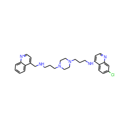 Clc1ccc2c(NCCCN3CCN(CCCNCc4ccnc5ccccc45)CC3)ccnc2c1 ZINC000027636639