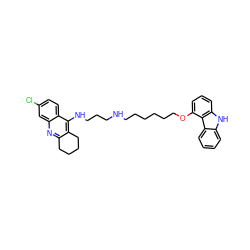 Clc1ccc2c(NCCCNCCCCCCOc3cccc4[nH]c5ccccc5c34)c3c(nc2c1)CCCC3 ZINC000044430846