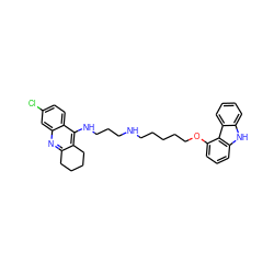 Clc1ccc2c(NCCCNCCCCCOc3cccc4[nH]c5ccccc5c34)c3c(nc2c1)CCCC3 ZINC000044430571