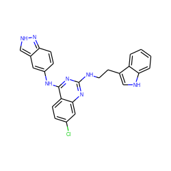 Clc1ccc2c(Nc3ccc4n[nH]cc4c3)nc(NCCc3c[nH]c4ccccc34)nc2c1 ZINC001772615597