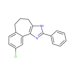 Clc1ccc2c(c1)-c1nc(-c3ccccc3)[nH]c1CCC2 ZINC000013440055