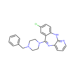 Clc1ccc2c(c1)C(N1CCN(Cc3ccccc3)CC1)=Nc1cccnc1N2 ZINC000013492078