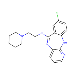 Clc1ccc2c(c1)C(NCCN1CCCCC1)=Nc1cccnc1N2 ZINC000013492094