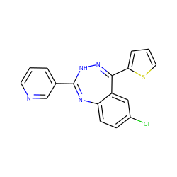 Clc1ccc2c(c1)C(c1cccs1)=NNC(c1cccnc1)=N2 ZINC000006557444