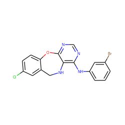 Clc1ccc2c(c1)CNc1c(Nc3cccc(Br)c3)ncnc1O2 ZINC000028570948