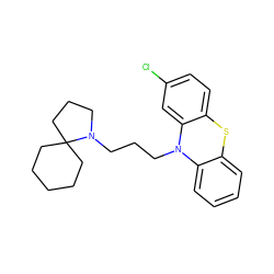 Clc1ccc2c(c1)N(CCCN1CCCC13CCCCC3)c1ccccc1S2 ZINC000001843302