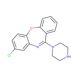 Clc1ccc2c(c1)N=C(N1CCNCC1)c1ccccc1O2 ZINC000036374914