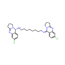 Clc1ccc2c(c1)N=C1CCCN1[C@@H]2NCCCCCCCC/N=c1/c2ccc(Cl)cc2nc2n1CCC2 ZINC000101053618