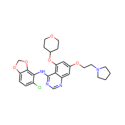 Clc1ccc2c(c1Nc1ncnc3cc(OCCN4CCCC4)cc(OC4CCOCC4)c13)OCO2 ZINC000003965486