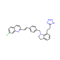 Clc1ccc2ccc(/C=C/c3ccc(CN4CCc5cccc(CCc6nnn[nH]6)c54)cc3)nc2c1 ZINC000003812015
