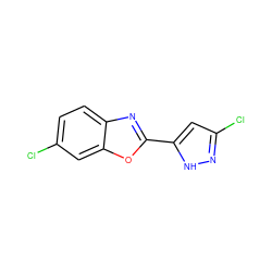 Clc1ccc2nc(-c3cc(Cl)n[nH]3)oc2c1 ZINC000473111385