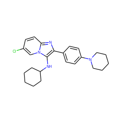 Clc1ccc2nc(-c3ccc(N4CCCCC4)cc3)c(NC3CCCCC3)n2c1 ZINC000073297183