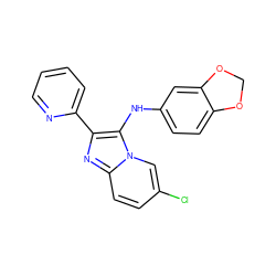 Clc1ccc2nc(-c3ccccn3)c(Nc3ccc4c(c3)OCO4)n2c1 ZINC000004597427