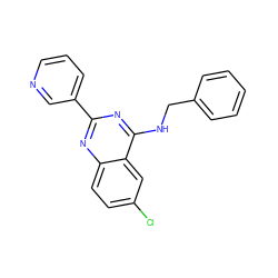 Clc1ccc2nc(-c3cccnc3)nc(NCc3ccccc3)c2c1 ZINC000000020381