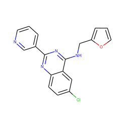 Clc1ccc2nc(-c3cccnc3)nc(NCc3ccco3)c2c1 ZINC000013743209