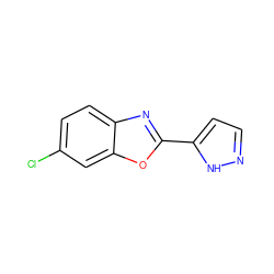 Clc1ccc2nc(-c3ccn[nH]3)oc2c1 ZINC000138747571