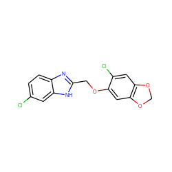 Clc1ccc2nc(COc3cc4c(cc3Cl)OCO4)[nH]c2c1 ZINC000040893389