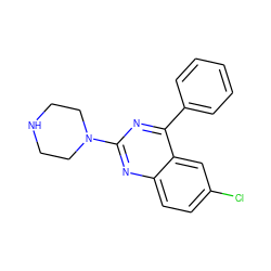 Clc1ccc2nc(N3CCNCC3)nc(-c3ccccc3)c2c1 ZINC000000275717