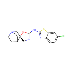 Clc1ccc2nc(NC3=NC[C@@]4(CN5CCC4CC5)O3)sc2c1 ZINC000114085705