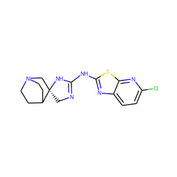 Clc1ccc2nc(NC3=NC[C@]4(CN5CCC4CC5)N3)sc2n1 ZINC000210833100